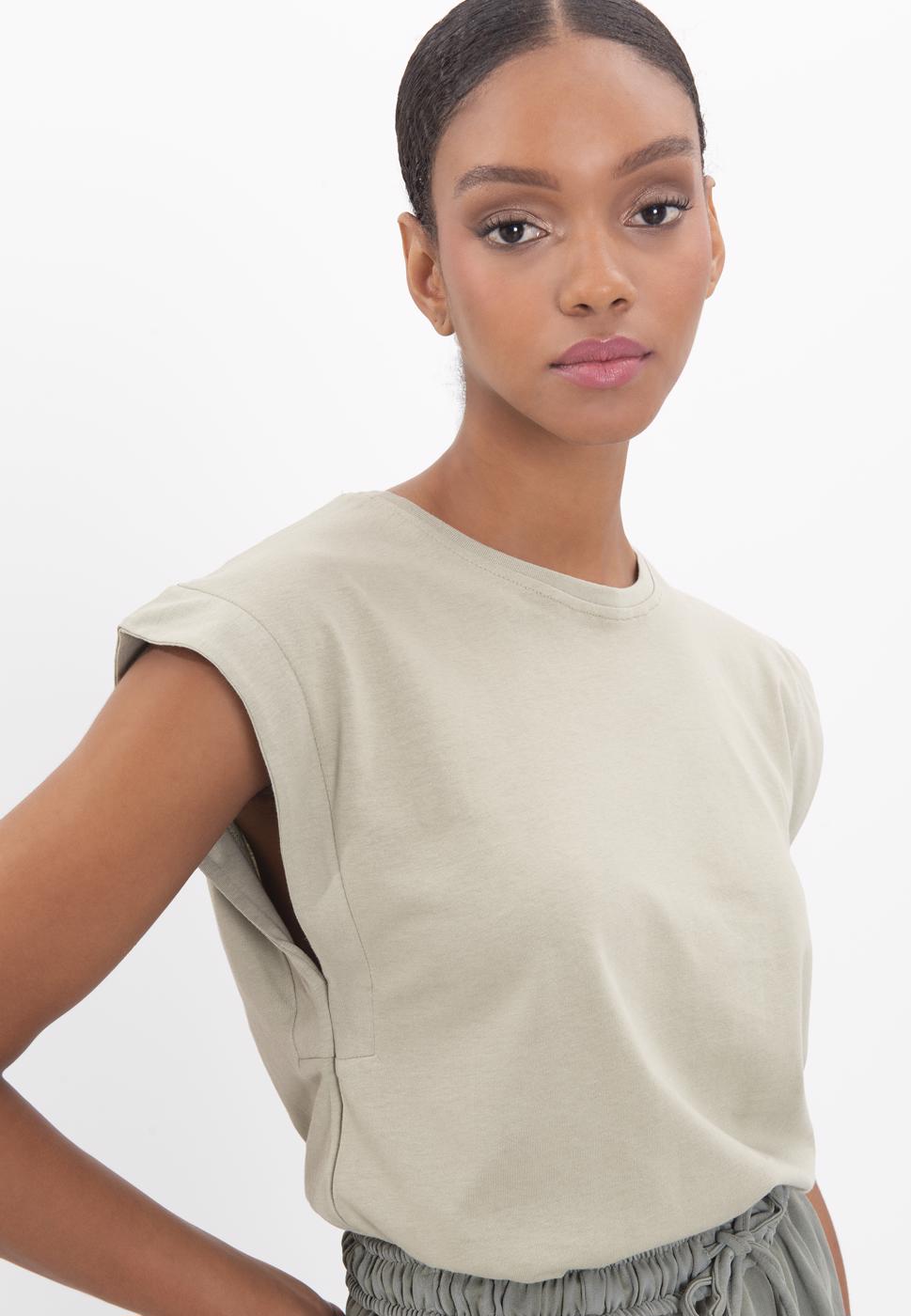 Bayan Haki Düşük Omuzlu Basic Tshirt