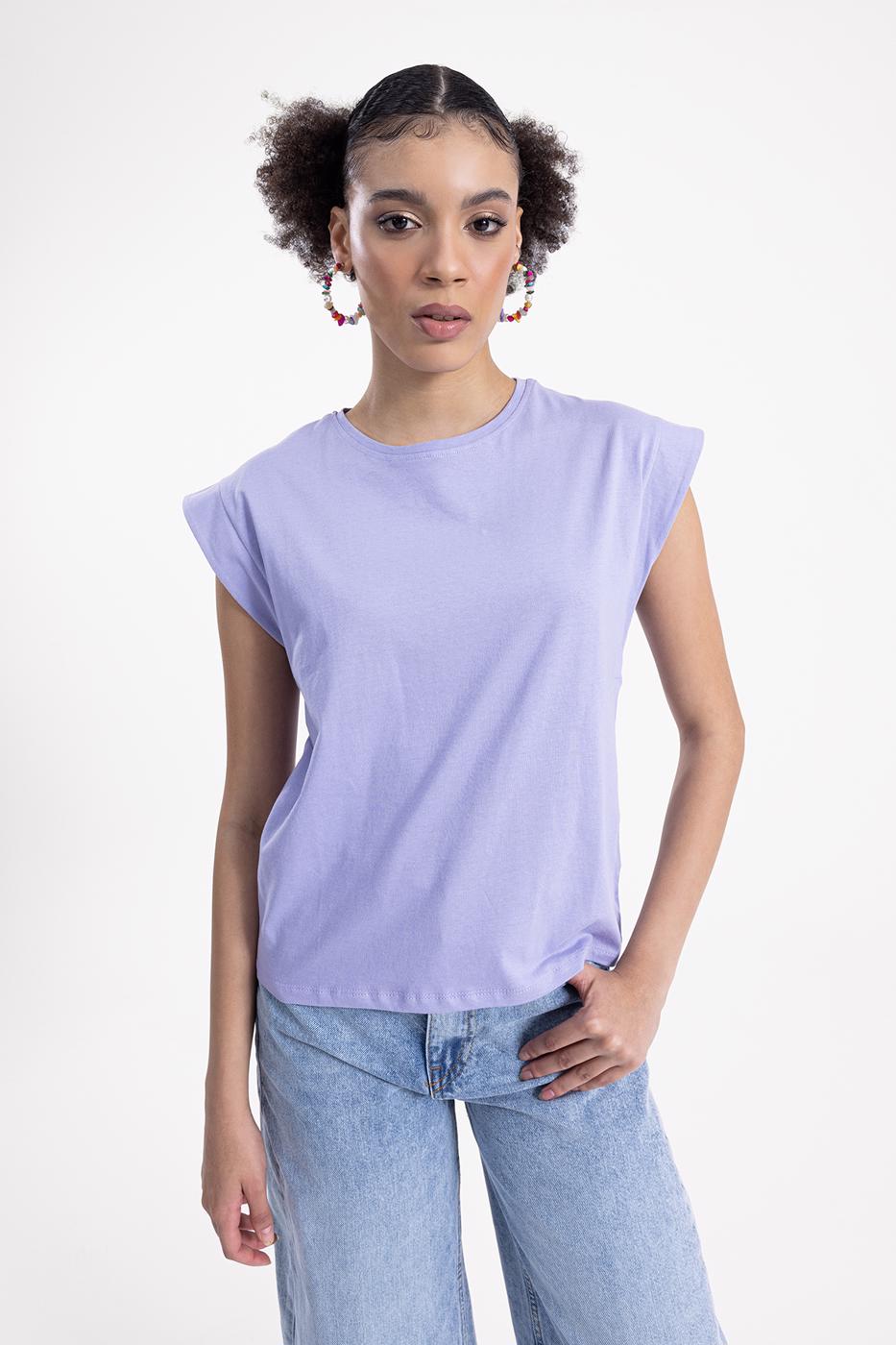 Bayan Lila Düşük Omuzlu Basic Tshirt