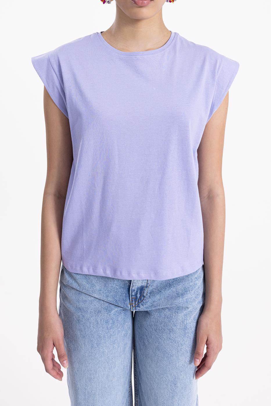 Bayan Lila Düşük Omuzlu Basic Tshirt