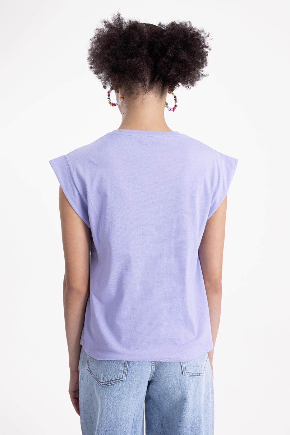 Bayan Lila Düşük Omuzlu Basic Tshirt