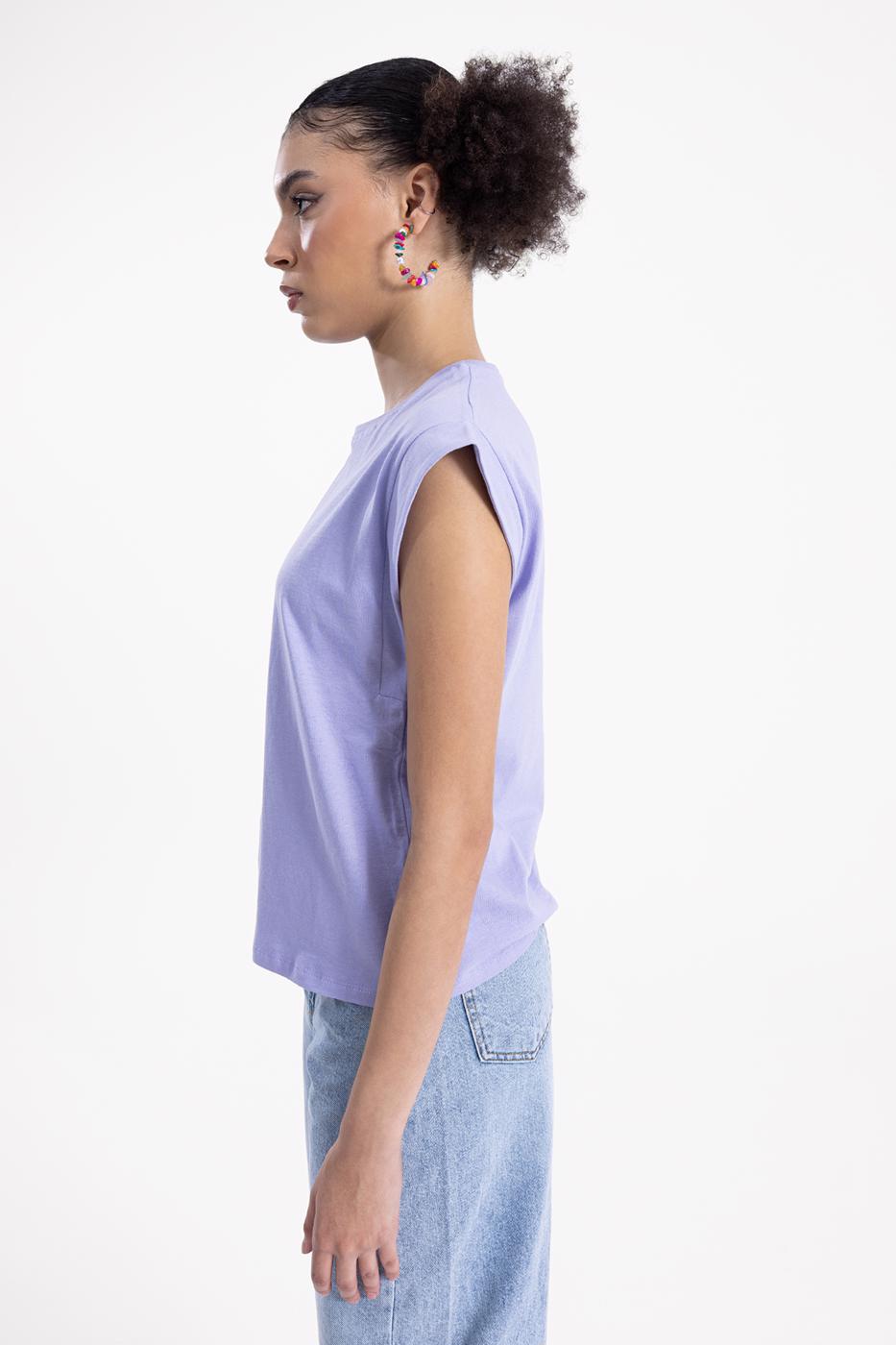 Bayan Lila Düşük Omuzlu Basic Tshirt