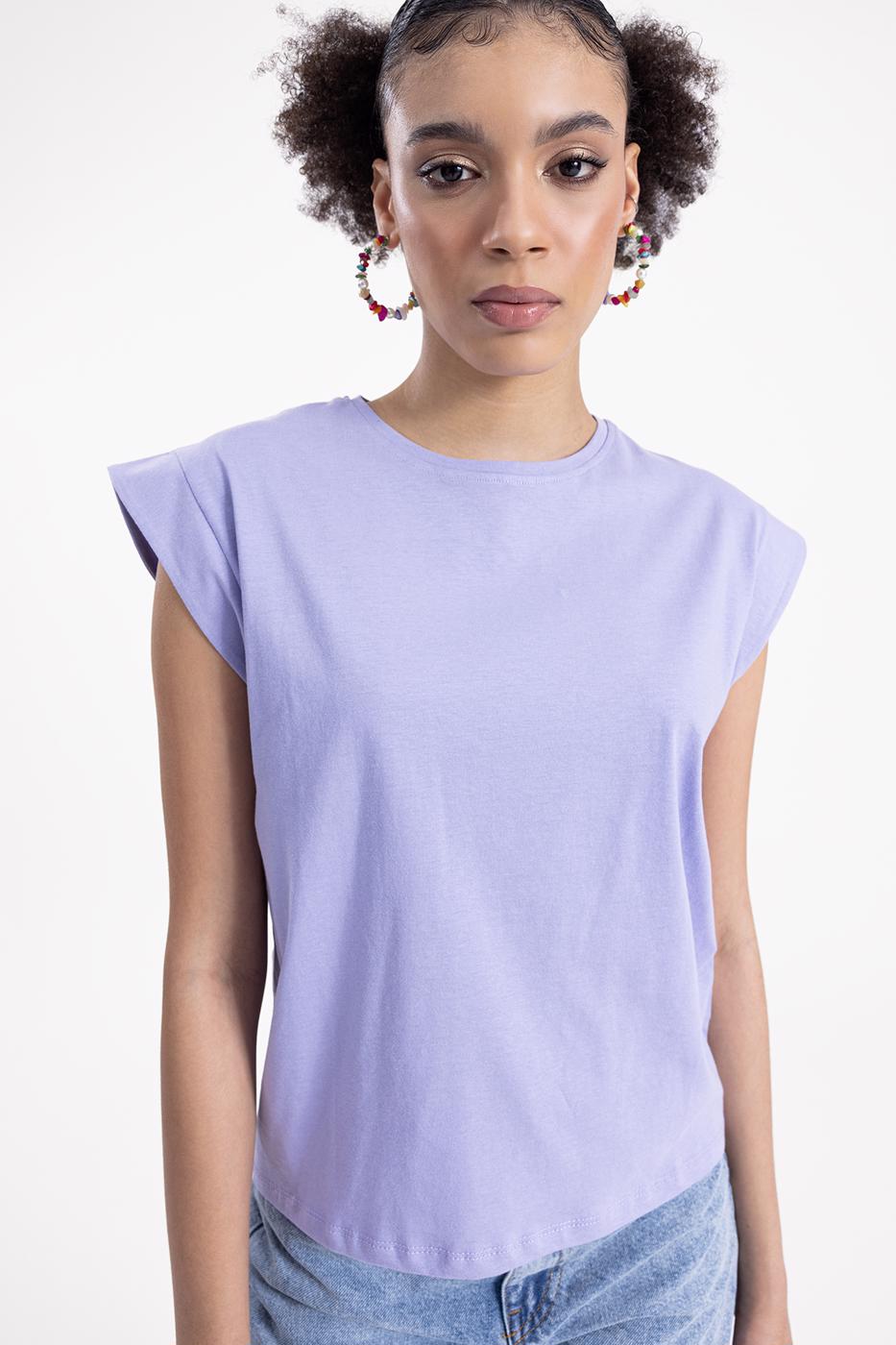Bayan Lila Düşük Omuzlu Basic Tshirt