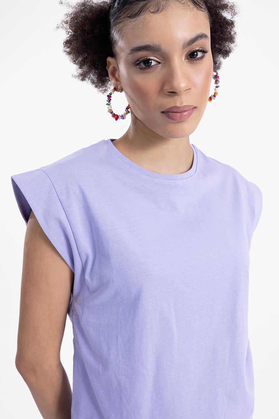 Bayan Lila Düşük Omuzlu Basic Tshirt
