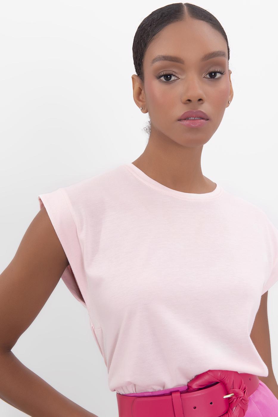 Bayan Pembe Düşük Omuzlu Basic Tshirt