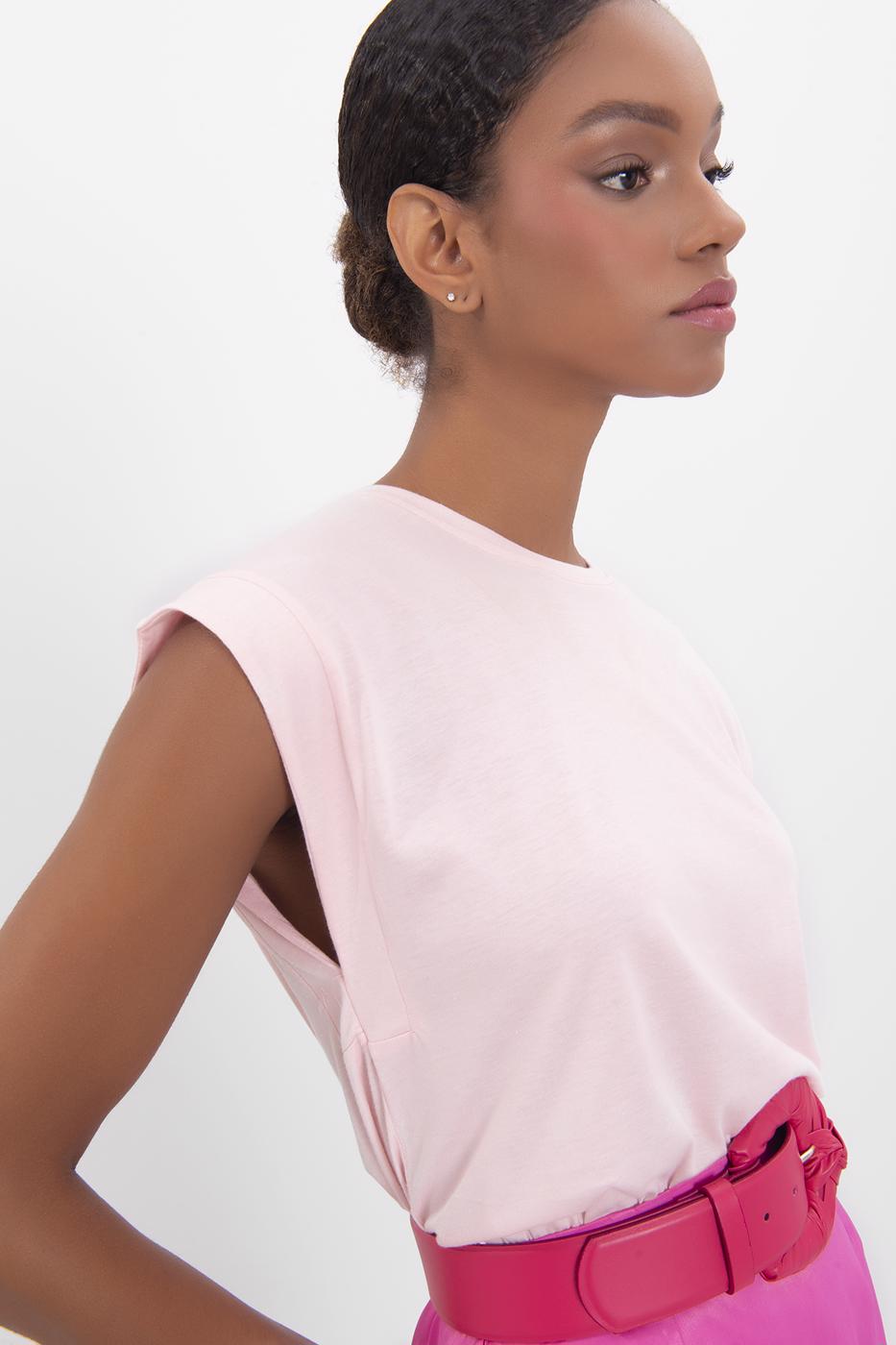 Bayan Pembe Düşük Omuzlu Basic Tshirt