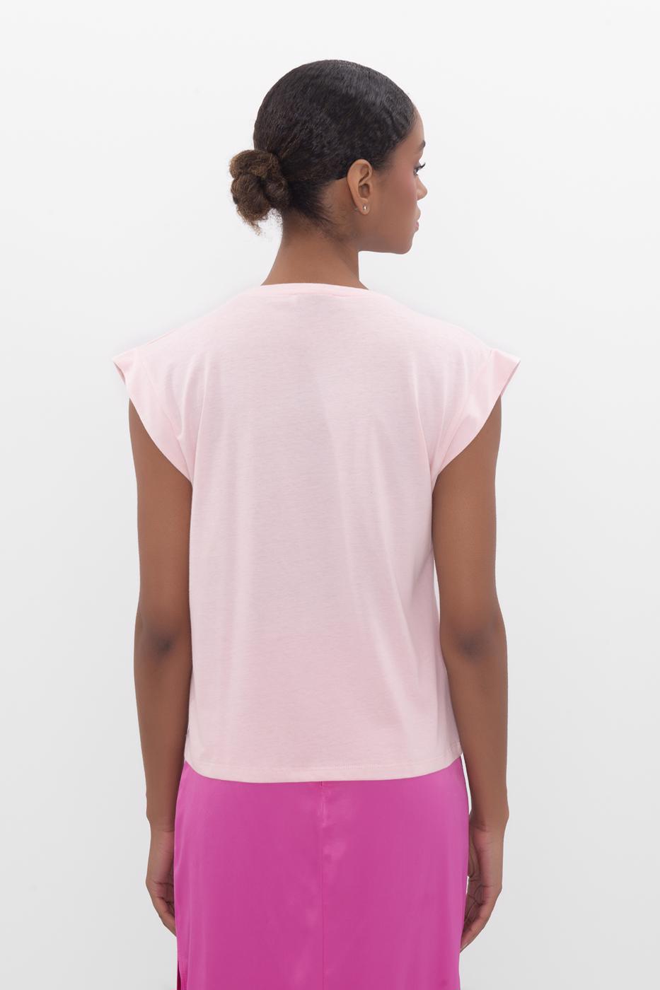 Bayan Pembe Düşük Omuzlu Basic Tshirt