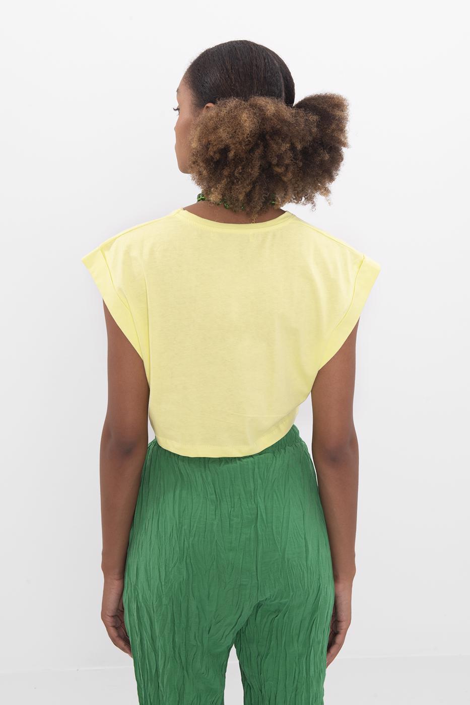 Bayan Sarı Düşük Omuzlu Basic Crop Tshirt