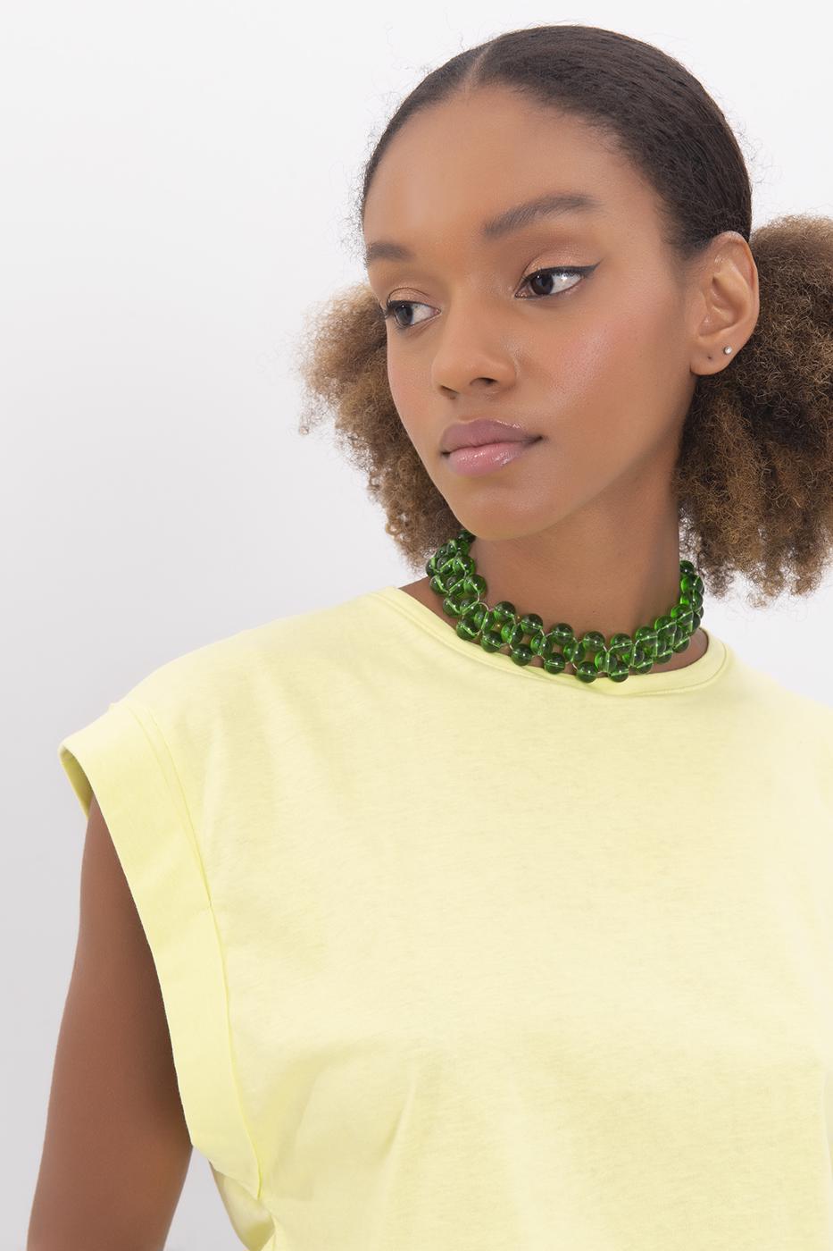 Bayan Sarı Düşük Omuzlu Basic Crop Tshirt