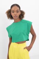 Bayan Yeşil Düşük Omuzlu Basic Crop Tshirt