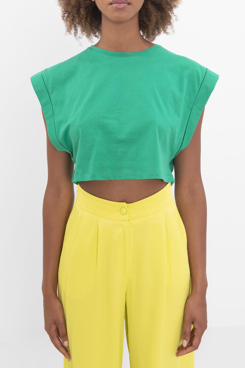 Bayan Yeşil Düşük Omuzlu Basic Crop Tshirt