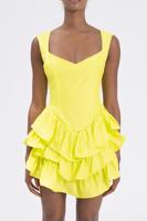 Bayan Sarı Fırfırlı Mini Elbise