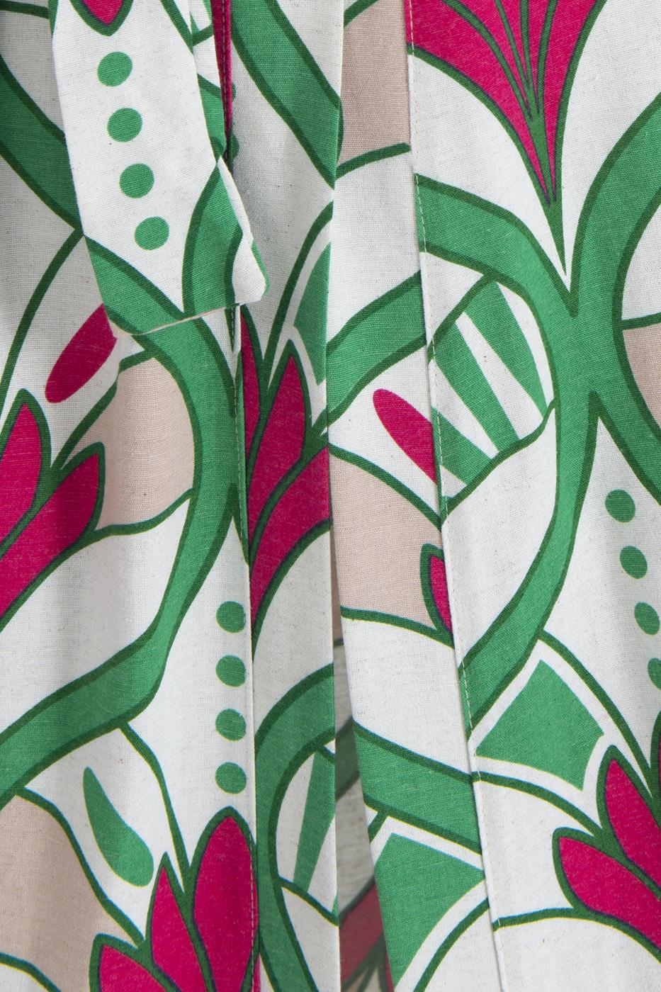 Bayan Yeşil Keten Karışımlı Desenli Kimono
