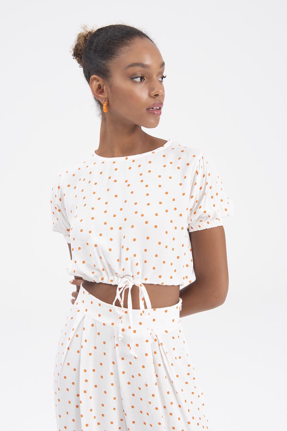 Bayan Ekru Crop Bluz