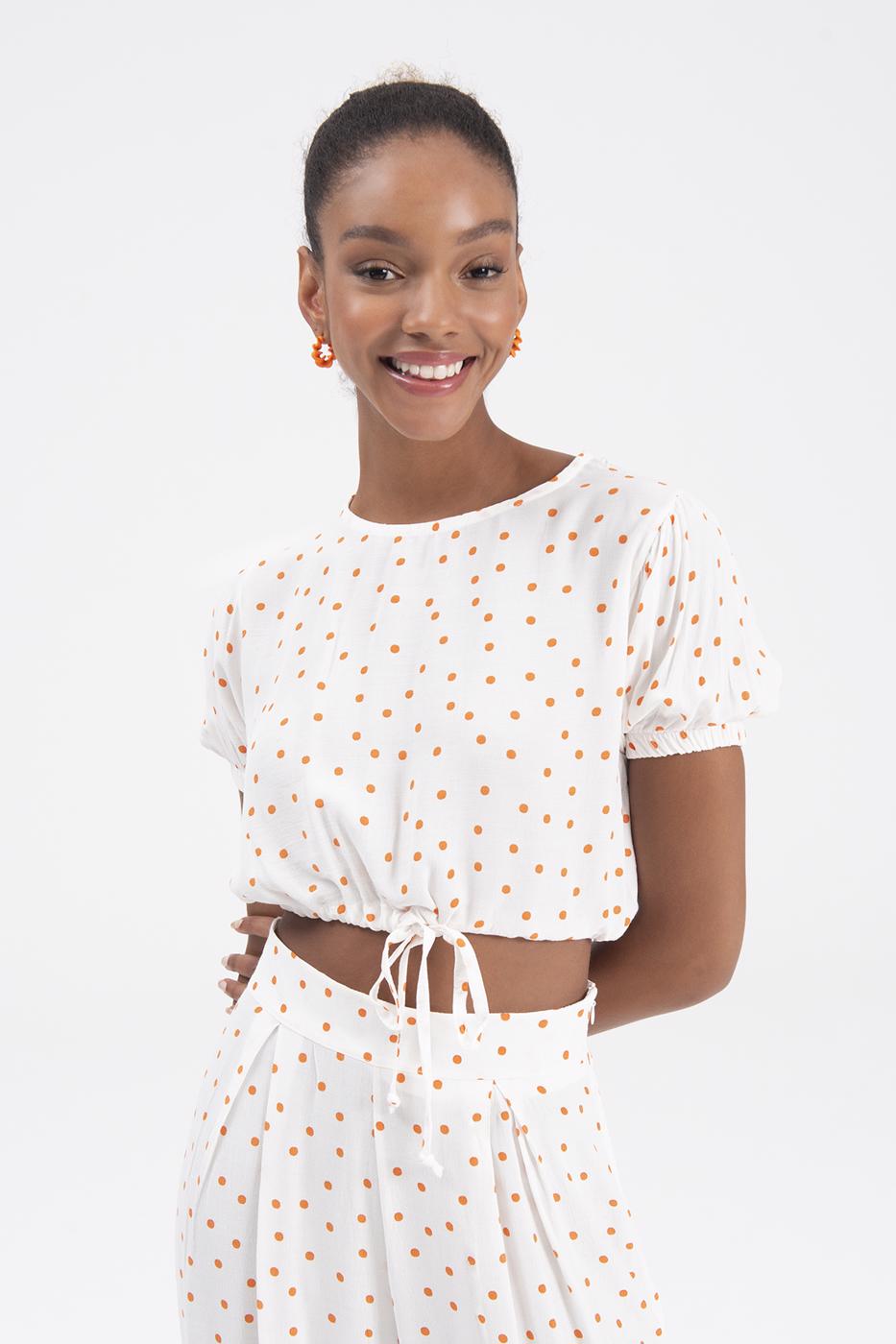 Bayan Ekru Crop Bluz