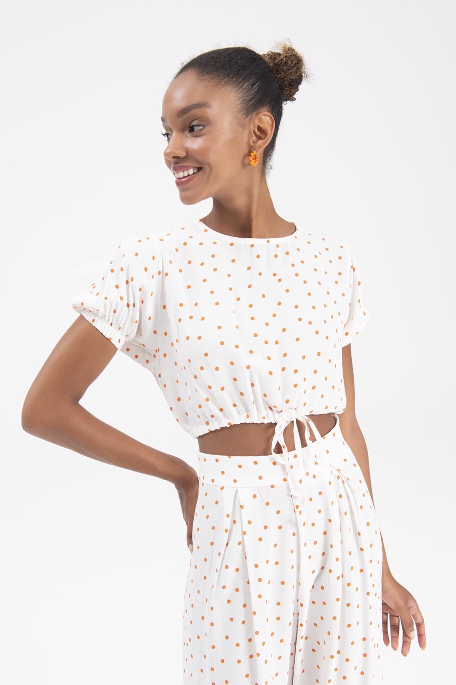 Bayan Ekru Crop Bluz