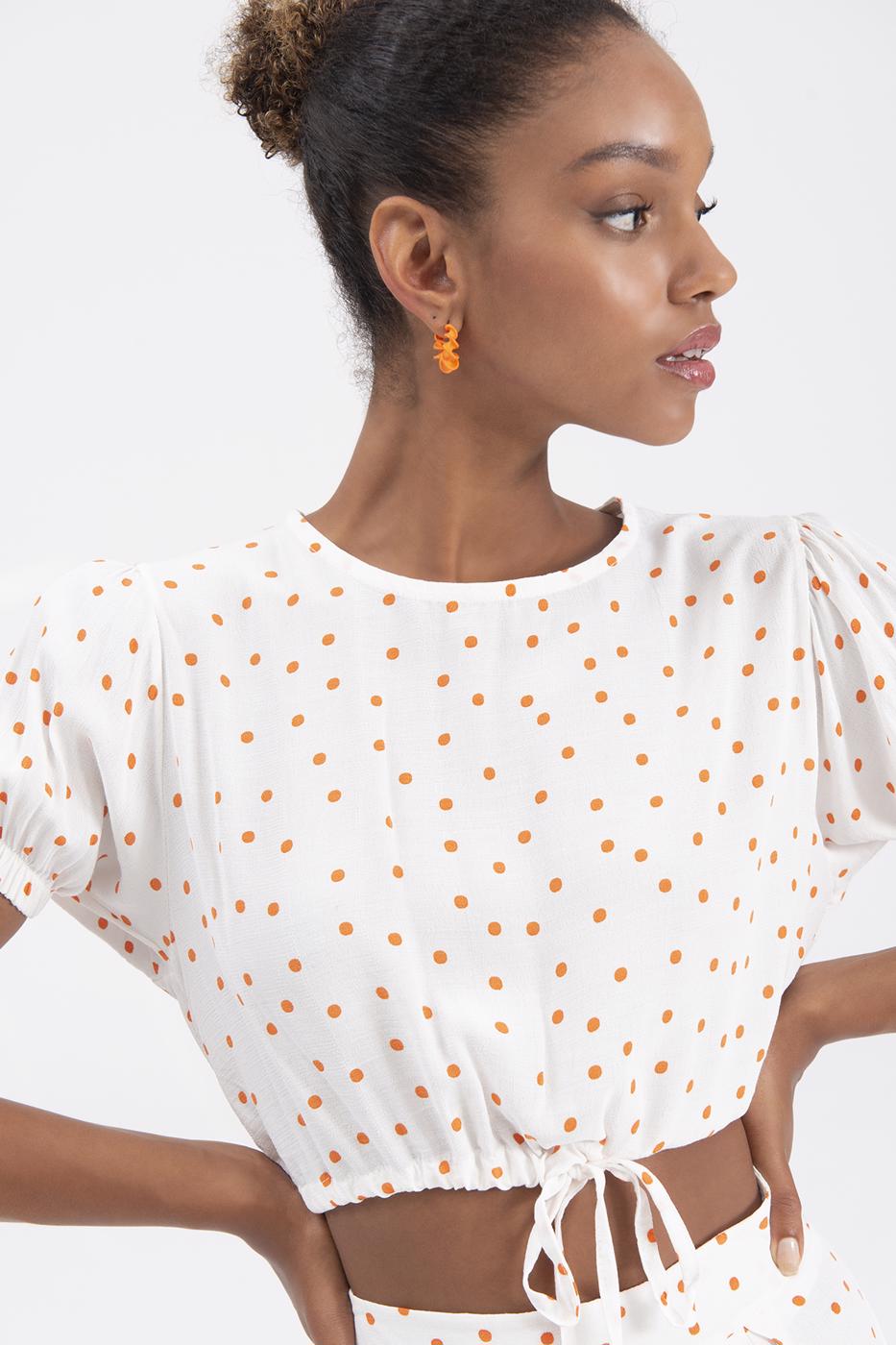 Bayan Ekru Crop Bluz
