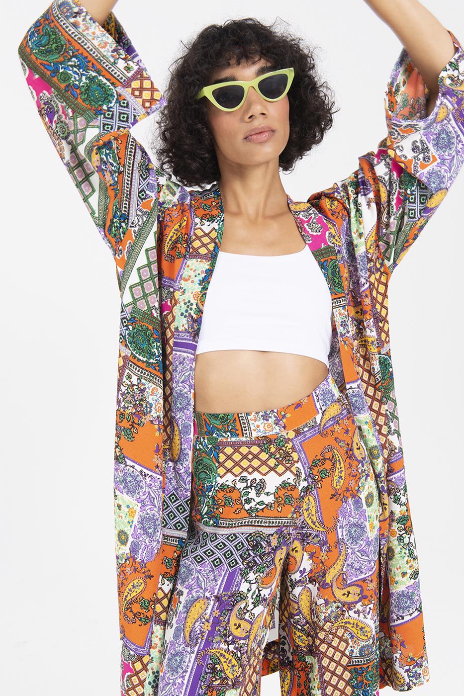 Bayan Multı Desenli Midi Boy Kimono