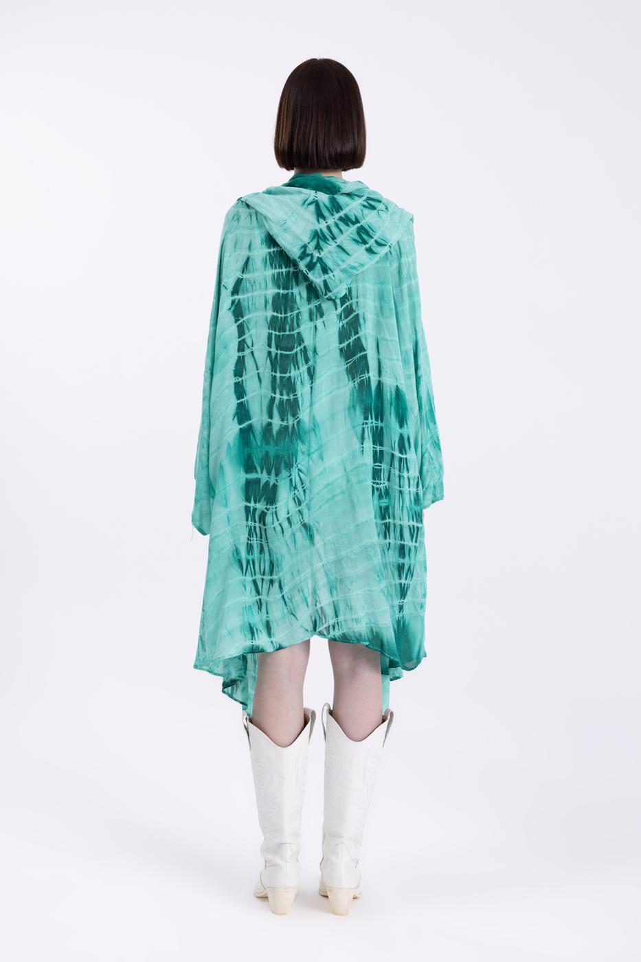 Bayan Yeşil Kapişonlu Midi Boy Kimono