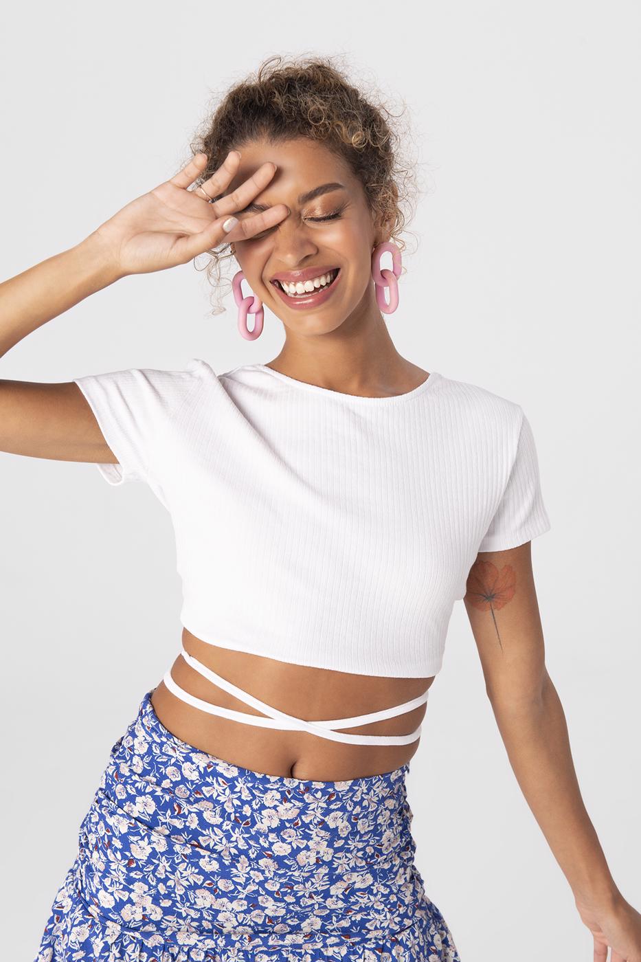 Bayan Beyaz Sırt Çapraz Bağlamalı Crop Body