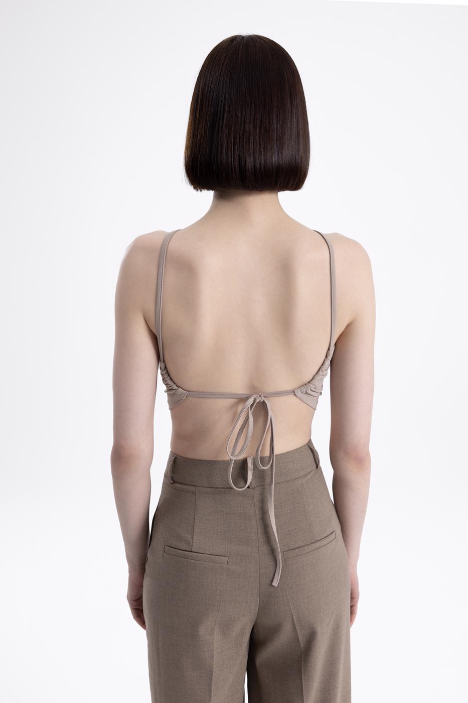 Bayan Bej Sırt Bağlamalı Body