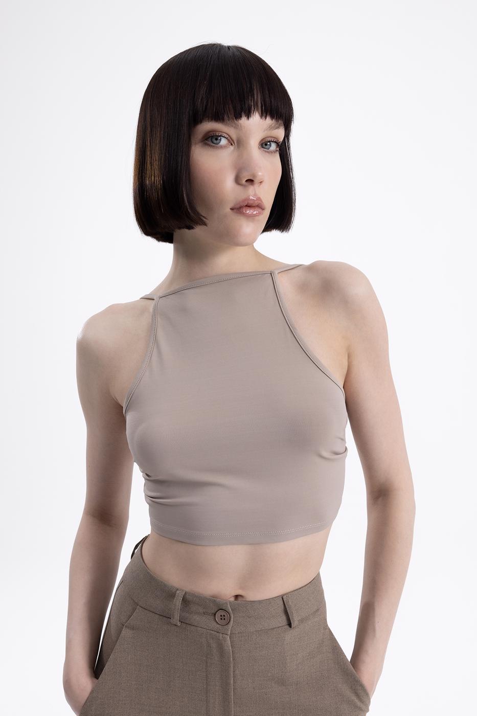 Bayan Bej Sırt Bağlamalı Body