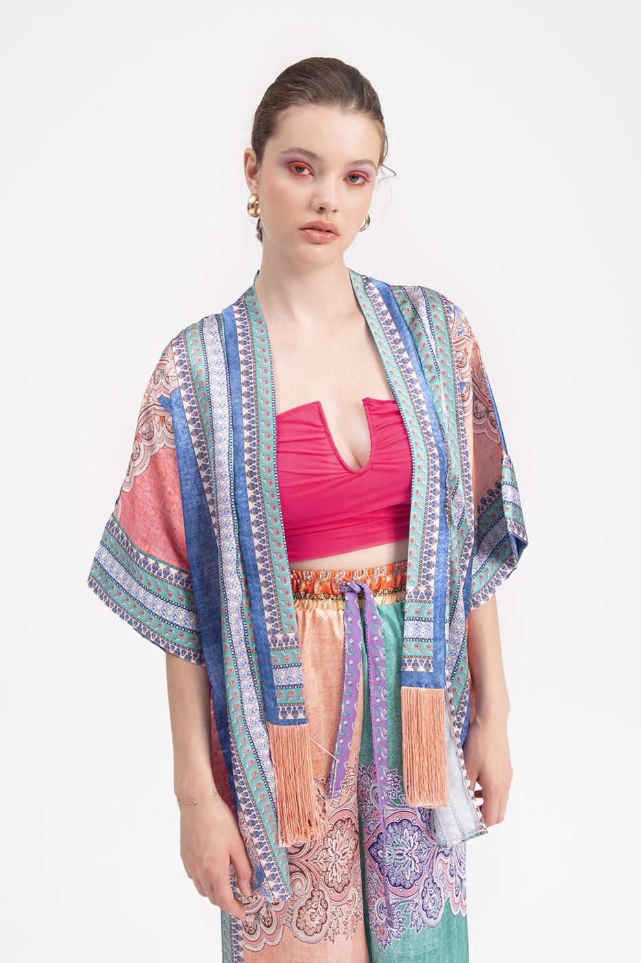 Bayan Multı Desenli Midi Boy Kimono