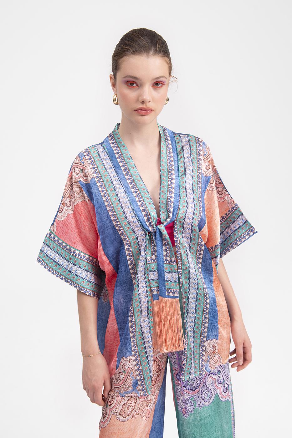 Bayan Multı Desenli Midi Boy Kimono