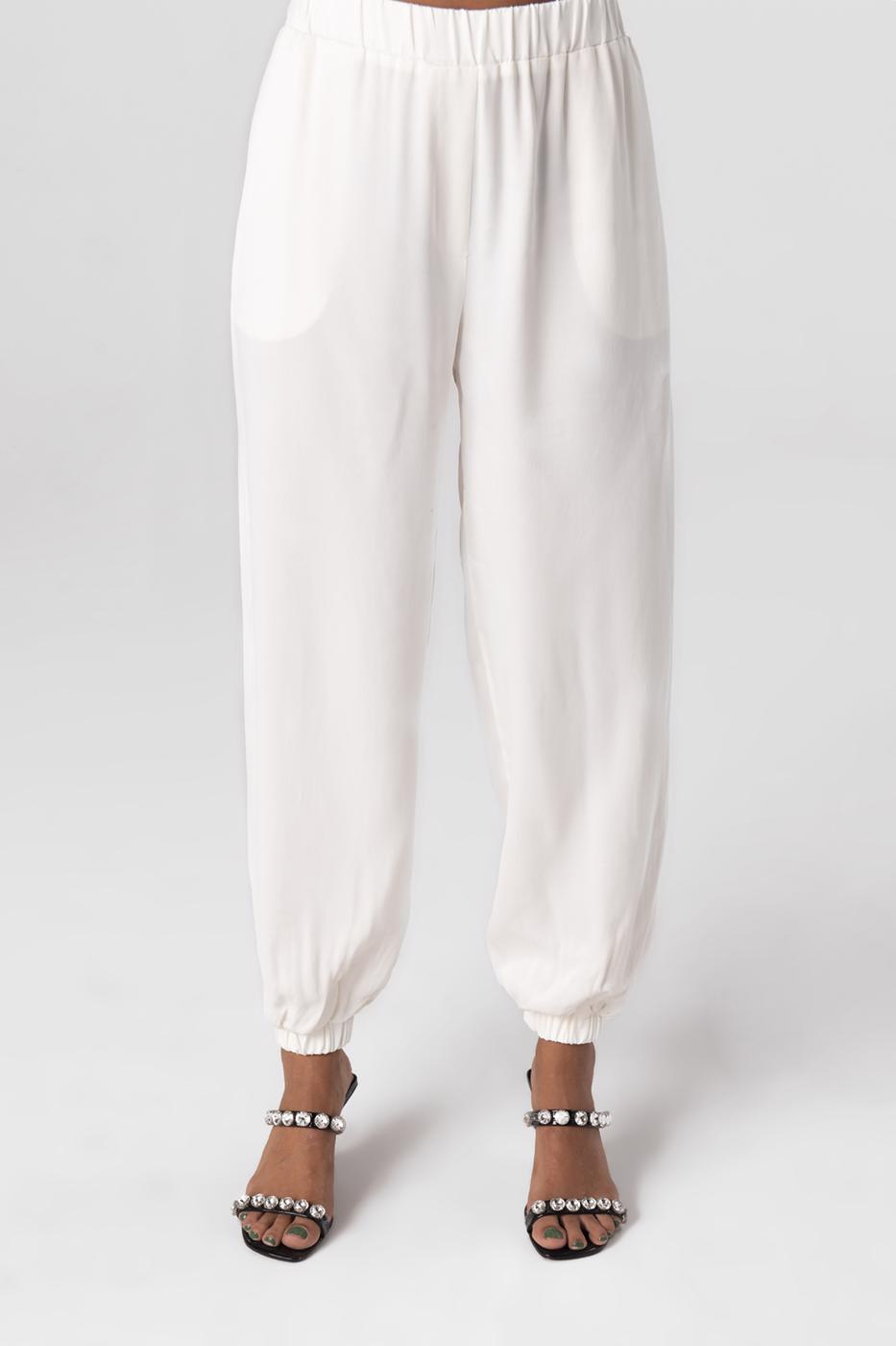 Bayan Ekru Saten Jogging Pantolon