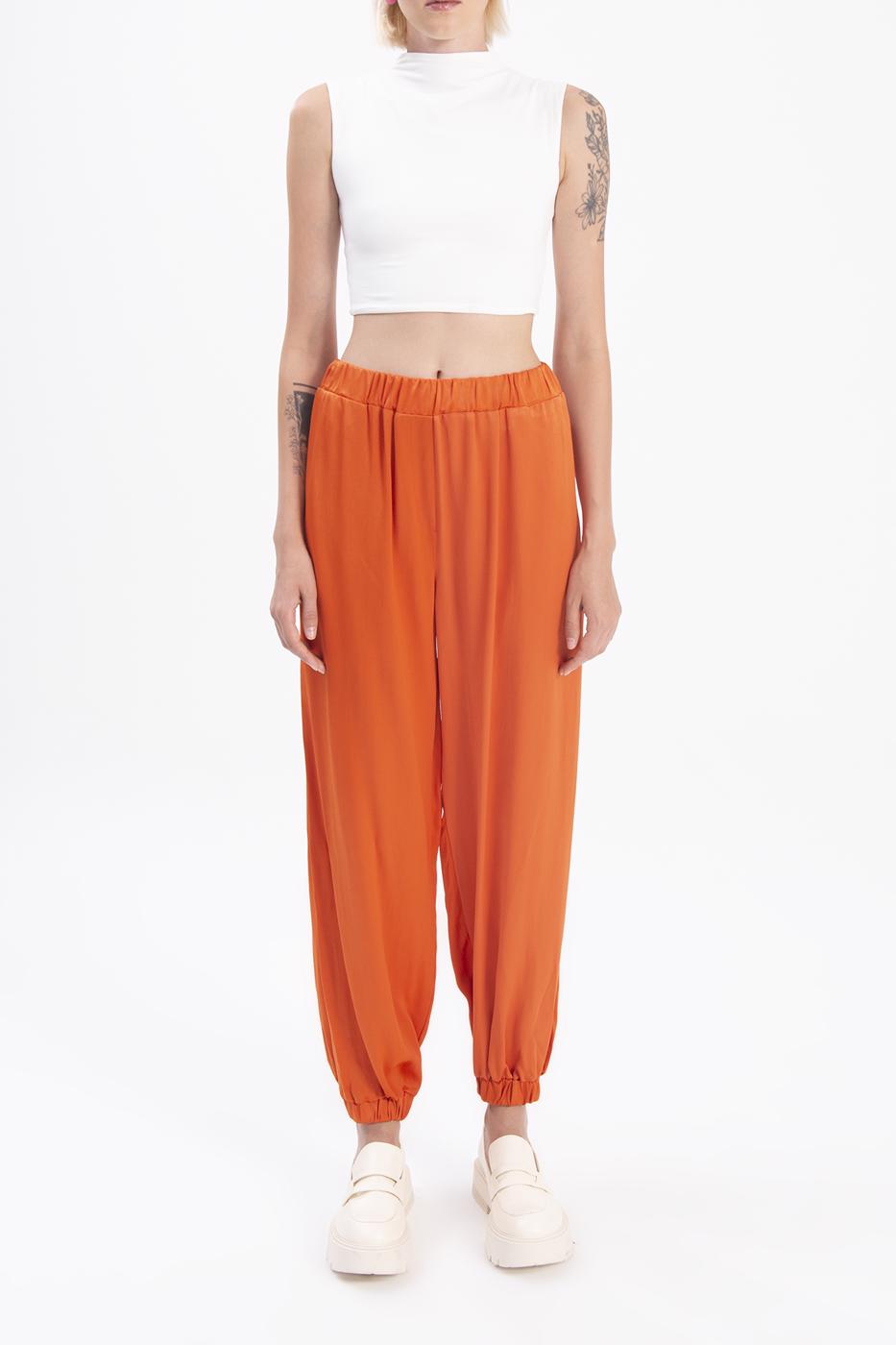 Bayan Oranj Saten Jogging Pantolon