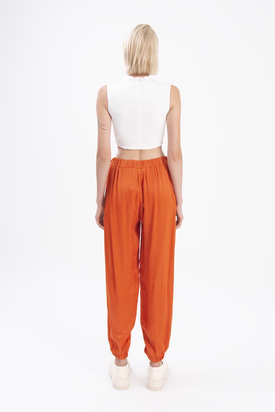 Bayan Oranj Saten Jogging Pantolon
