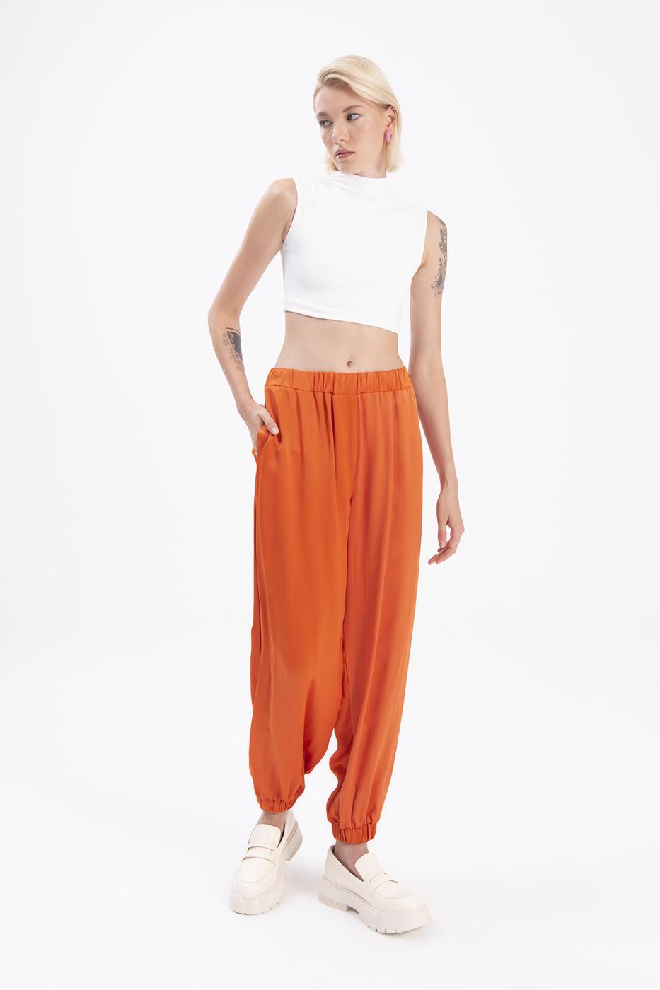 Bayan Oranj Saten Jogging Pantolon