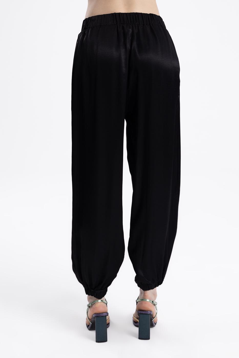 Bayan Siyah Saten Jogging Pantolon