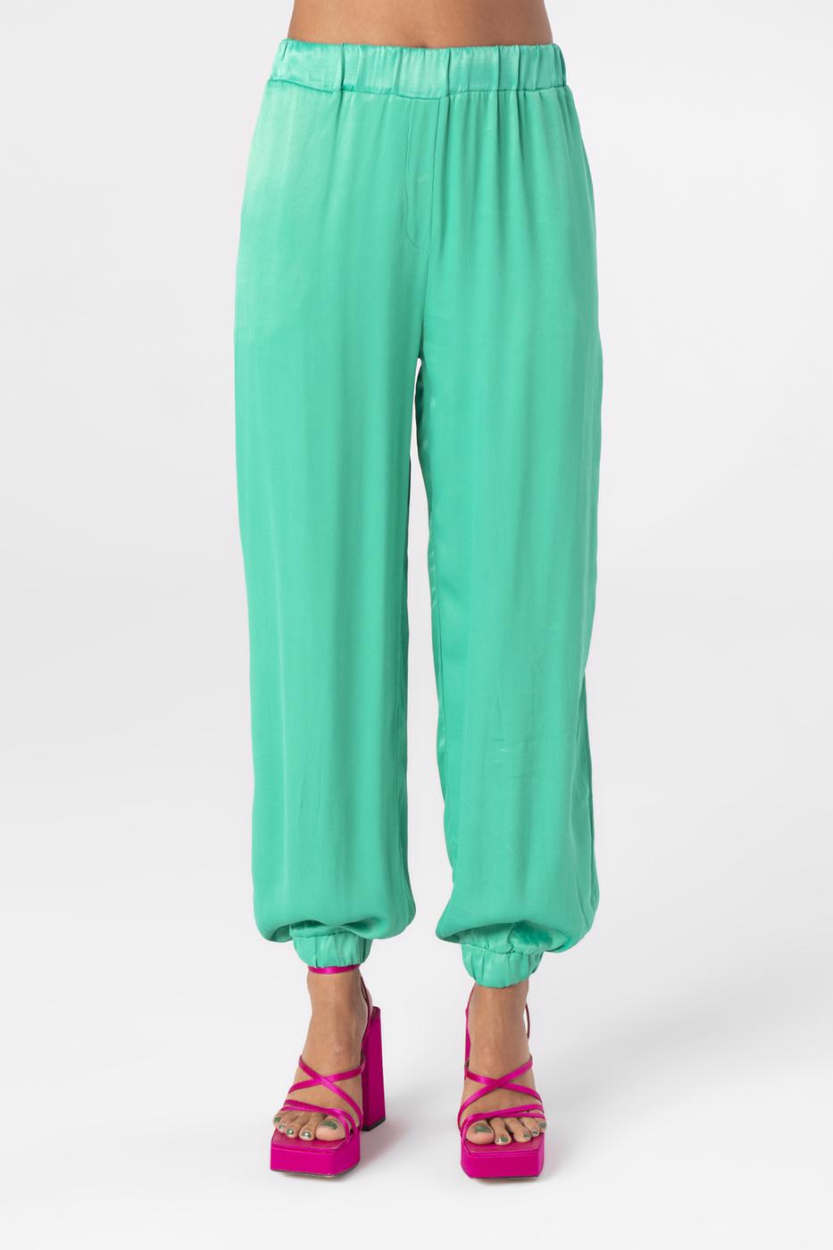 Bayan Yeşil Saten Jogging Pantolon