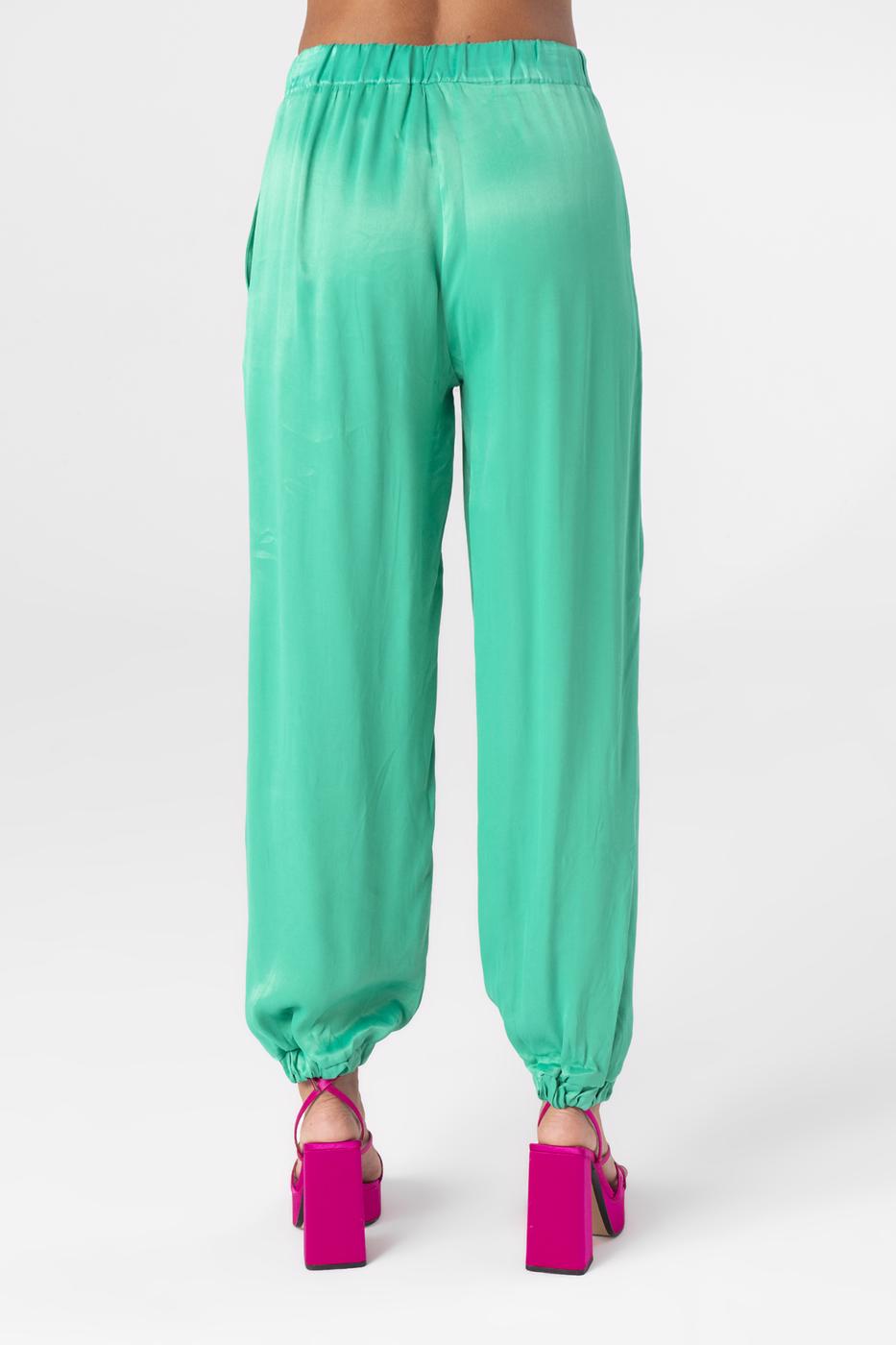 Bayan Yeşil Saten Jogging Pantolon