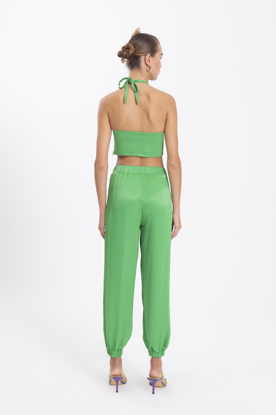 Bayan Yeşil Saten Jogging Pantolon