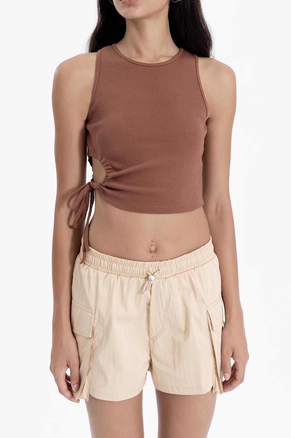 Bayan Kahverengi Halter Yaka Crop Body