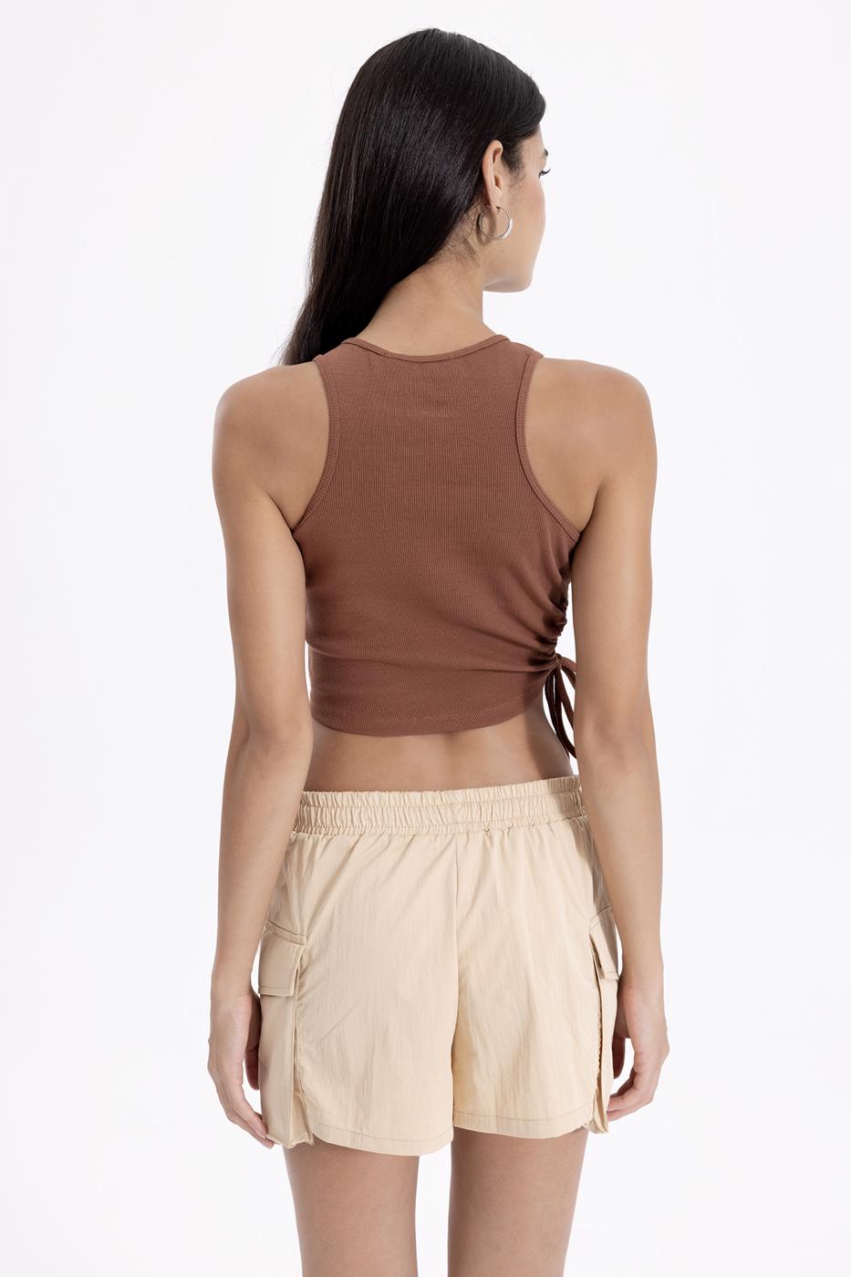 Bayan Kahverengi Halter Yaka Crop Body