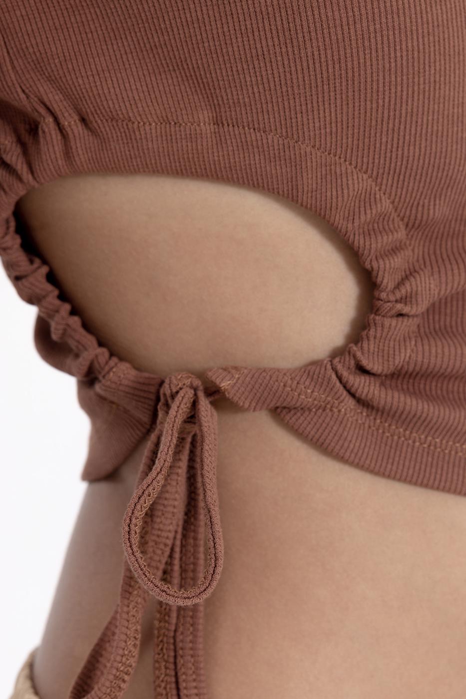 Bayan Kahverengi Halter Yaka Crop Body