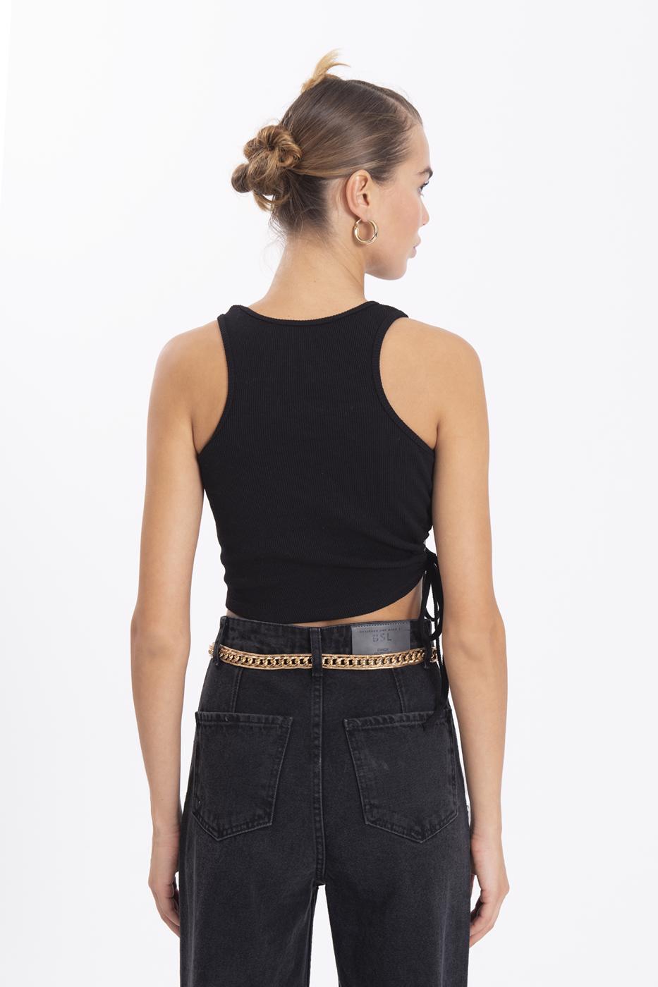 Bayan Siyah Halter Yaka Crop Body