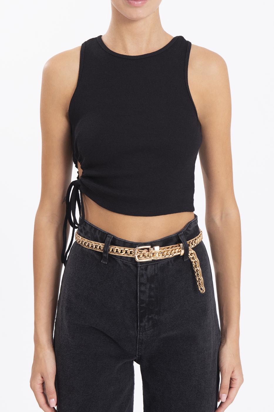 Bayan Siyah Halter Yaka Crop Body