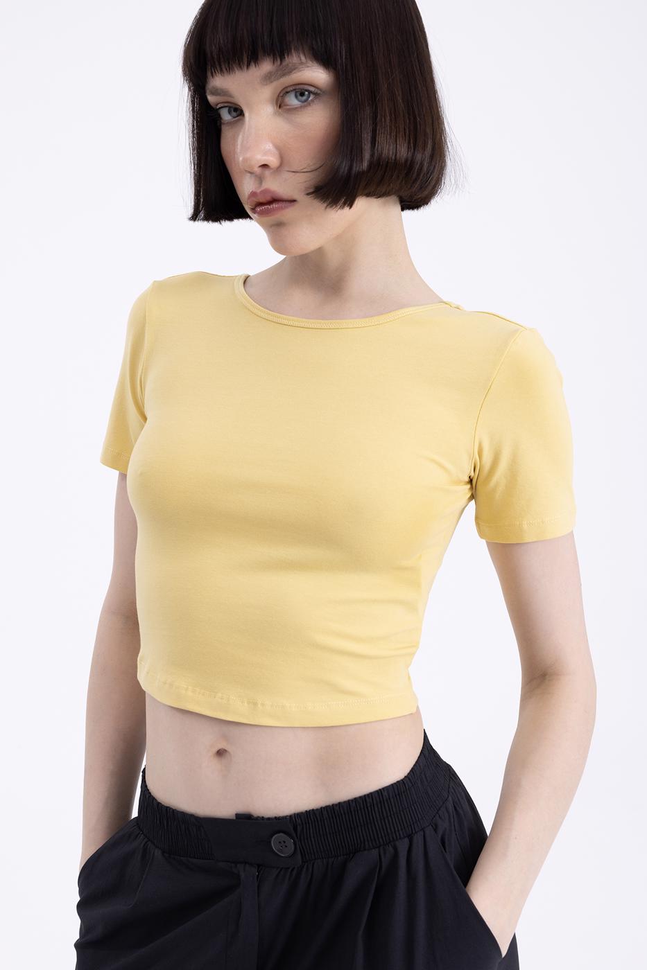 Bayan Sarı Kısa Kollu Body