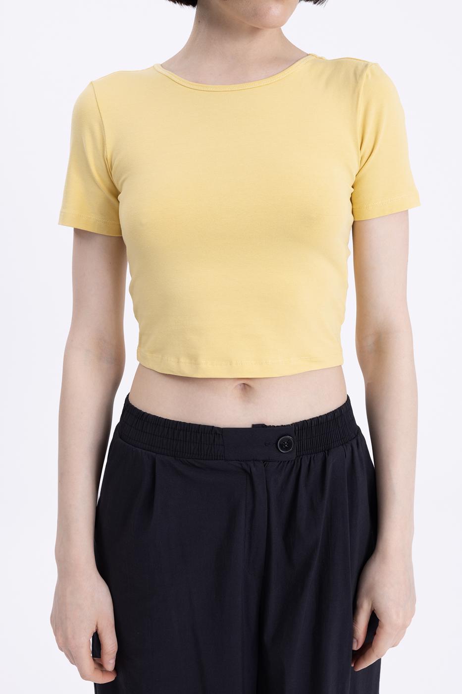 Bayan Sarı Kısa Kollu Body