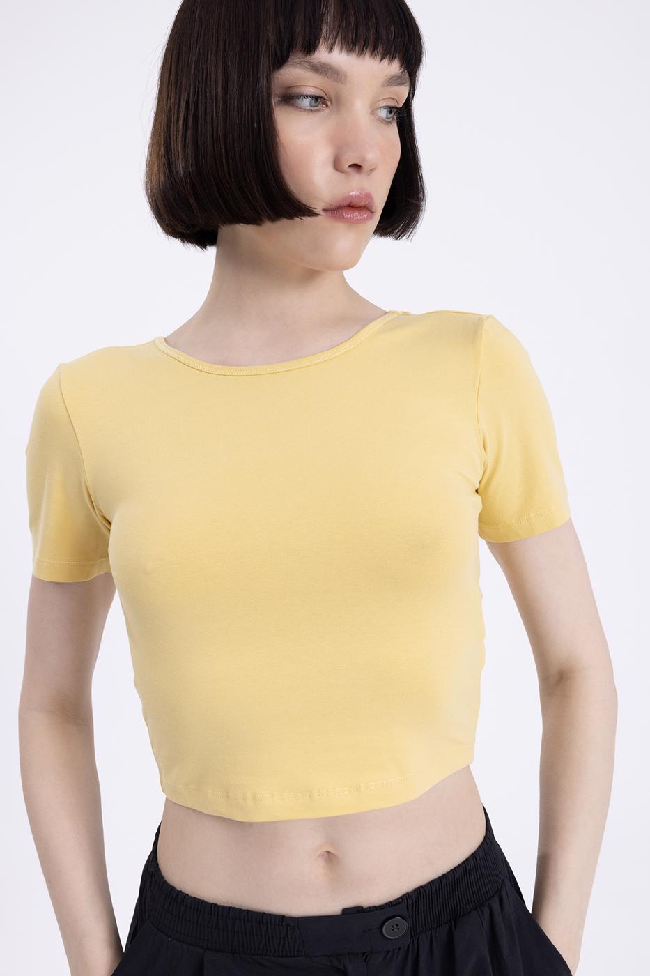 Bayan Sarı Kısa Kollu Body