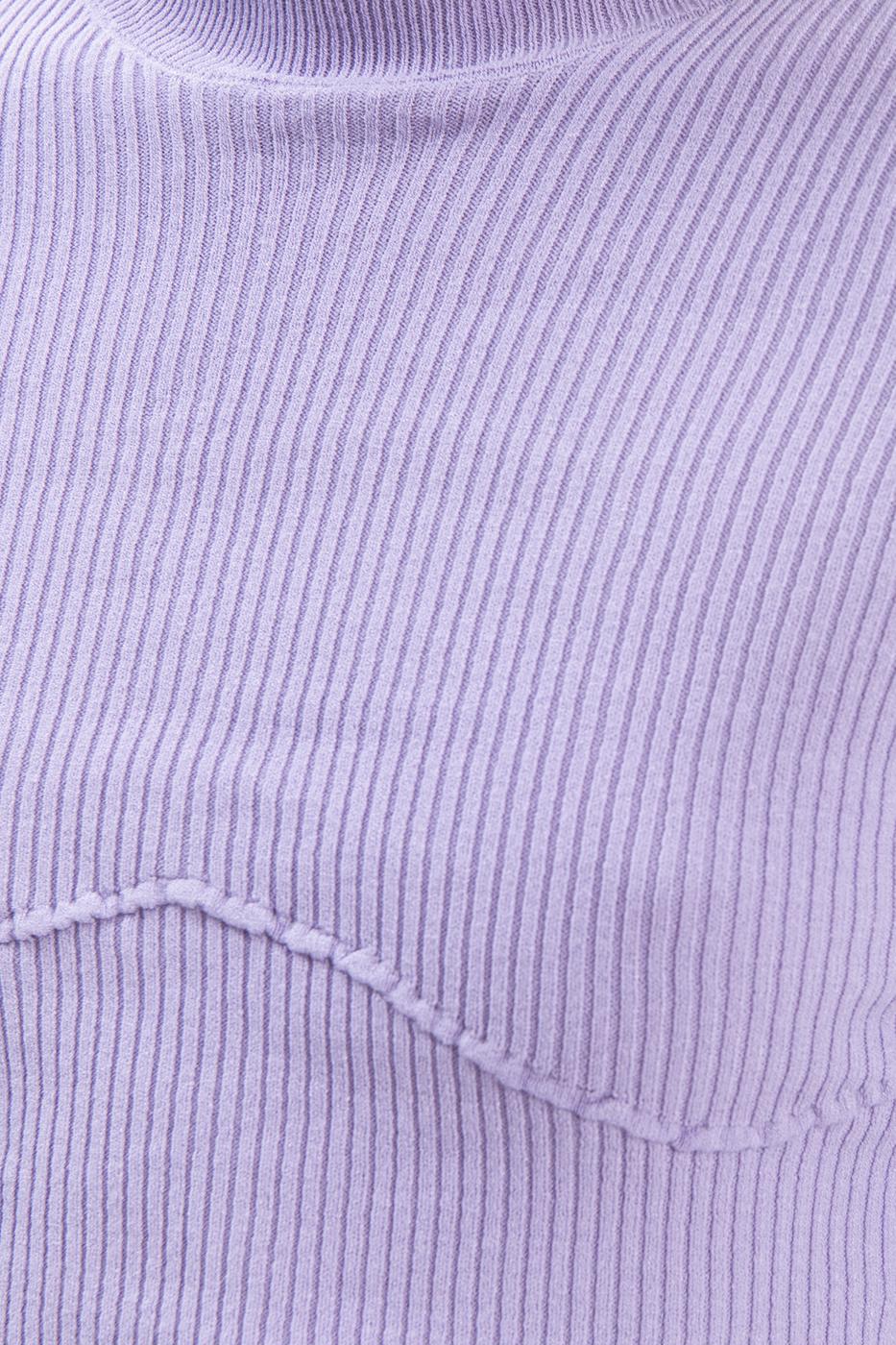 Bayan Lila Dik Yakalı Crop Triko Bluz