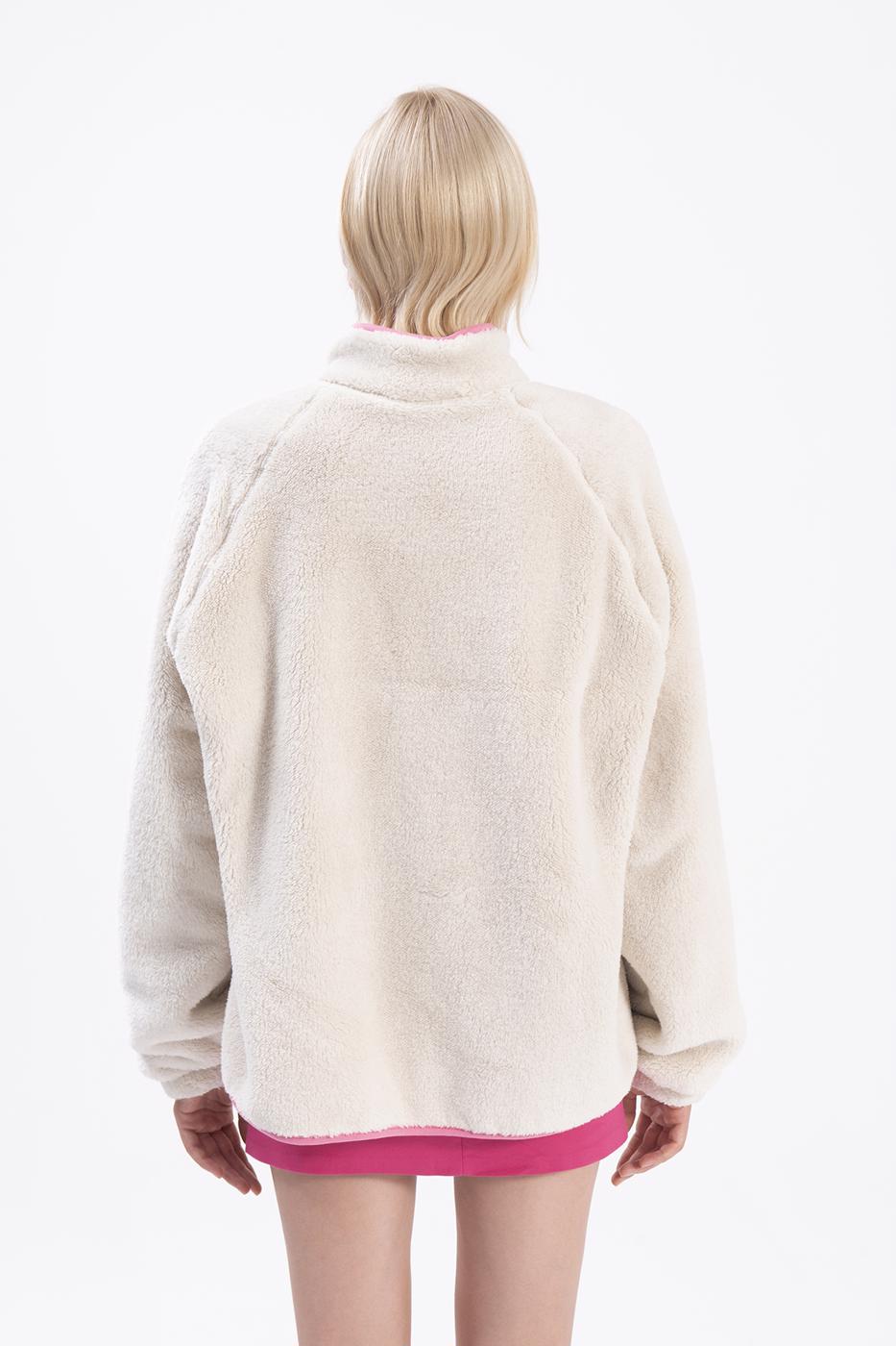 Bayan Ekru Cepli Fermuar Kapama Polar Sweatshirt