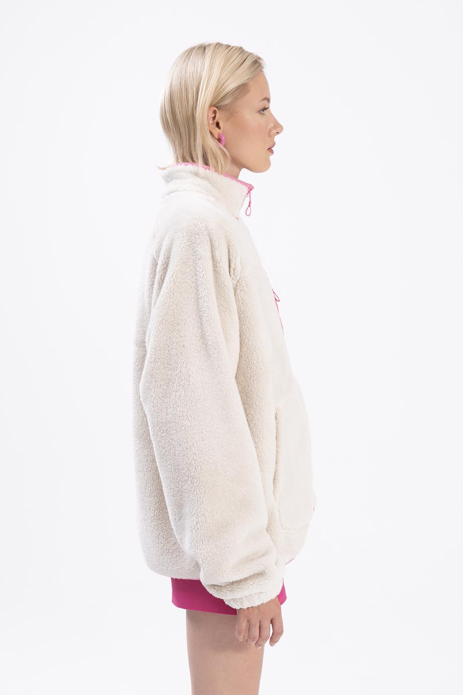Bayan Ekru Cepli Fermuar Kapama Polar Sweatshirt