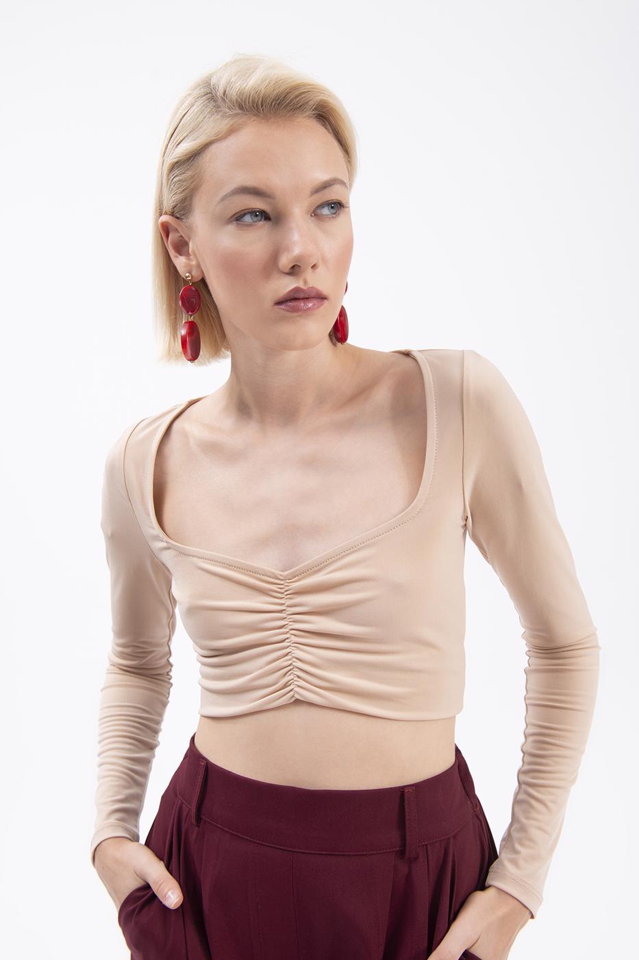 Bayan Bej Uzun Kollu Crop Body