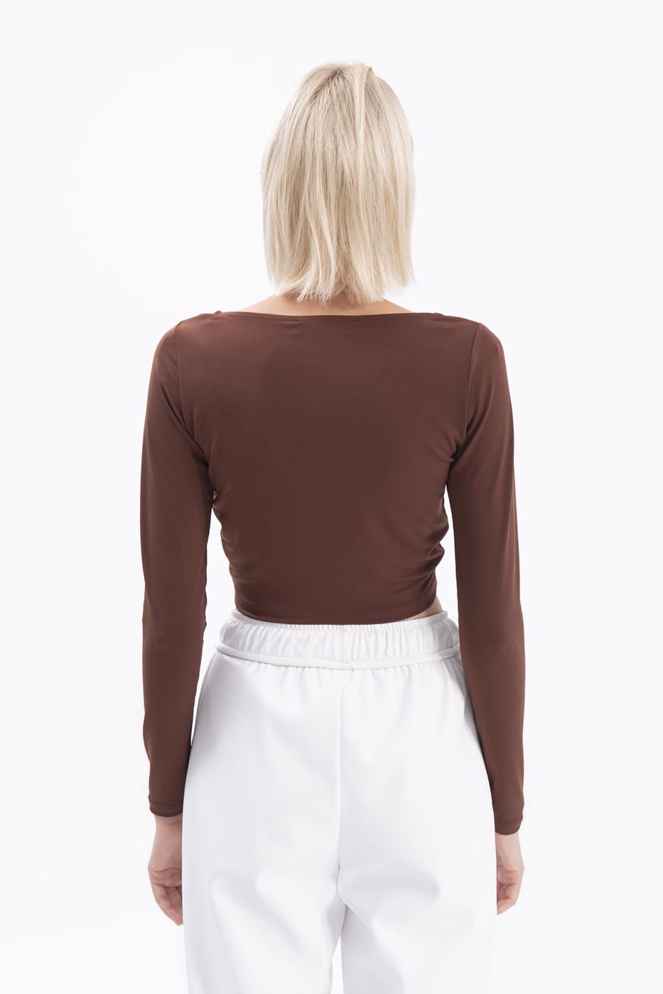 Bayan Kahverengi Uzun Kollu Crop Body