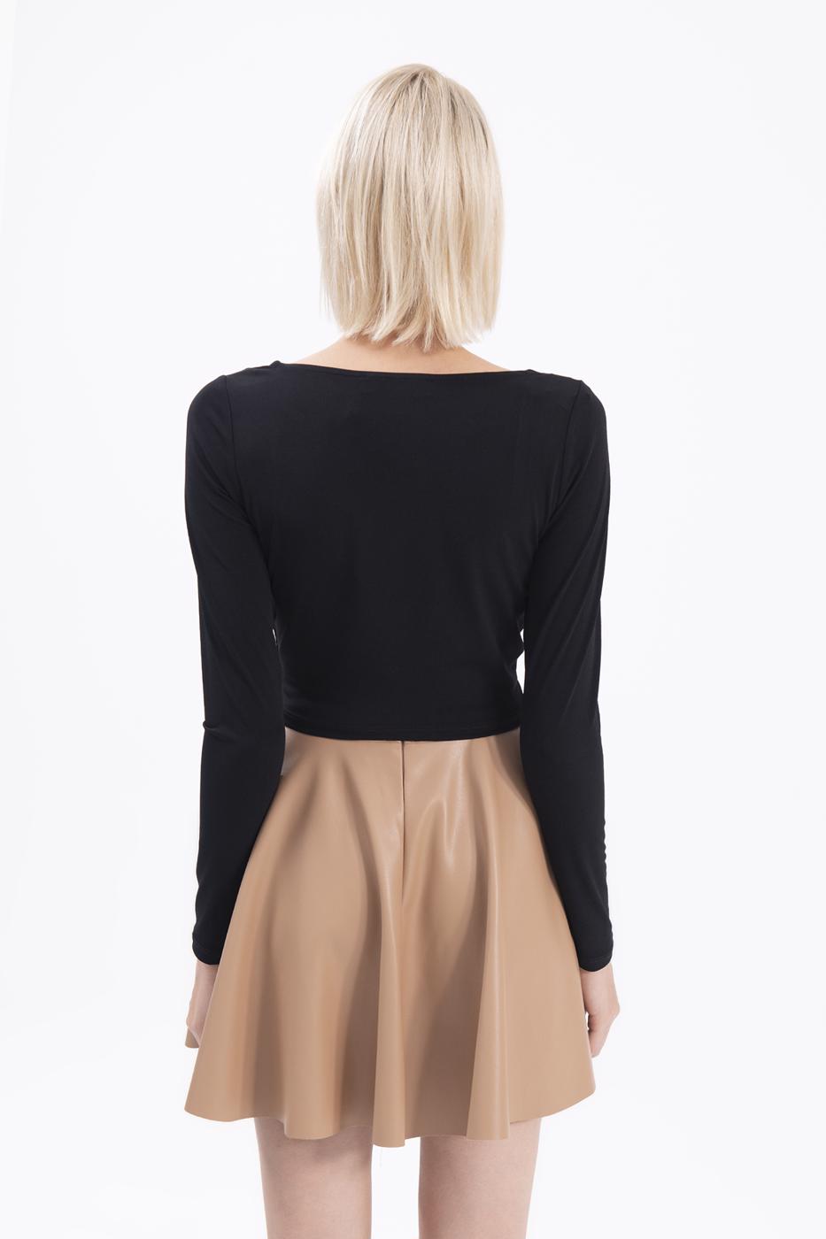 Bayan Siyah Uzun Kollu Crop Body