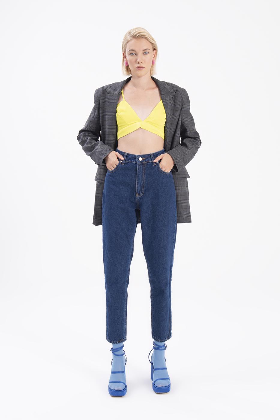 Bayan Lacivert Yüksek Bel Denim Pantolon